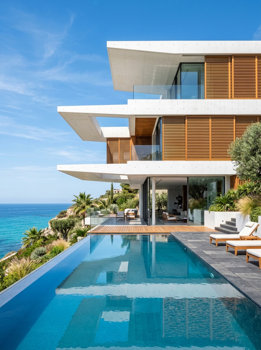 Azure Daylight Cantilever Villa Architecture by Arbuda