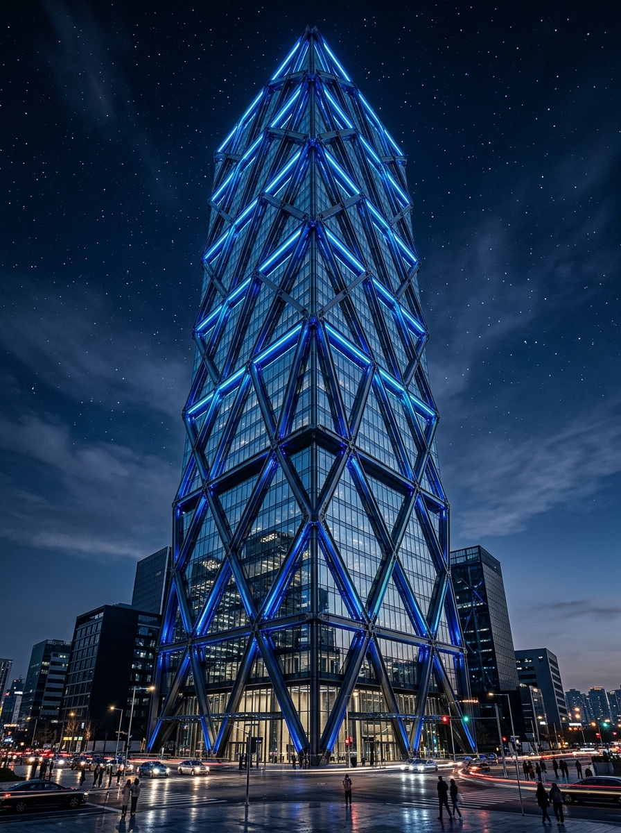 Midnight Cobalt Structural Diagrid Skyscraper by Arbuda