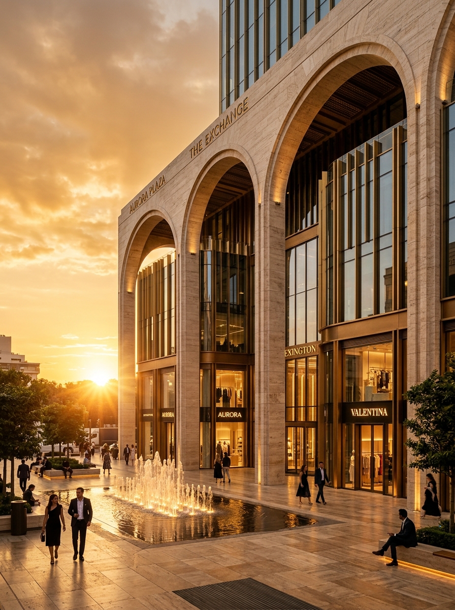 Sunset Amber Travertine Commercial Plaza by Arbuda