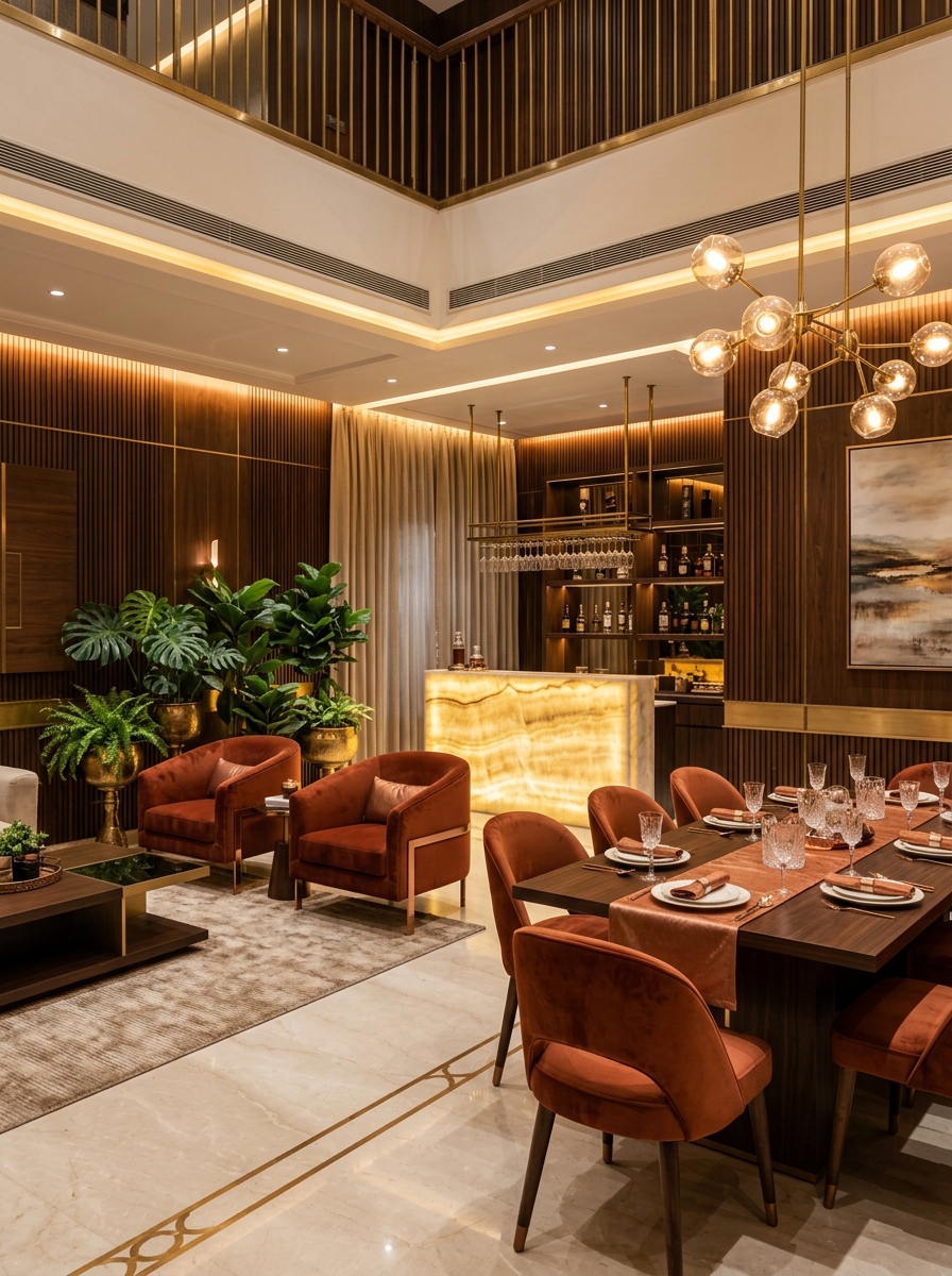 Opulent Terracotta and Walnut Living Salon by Arbuda